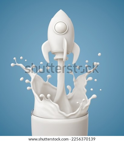 Splash of milk in form of rocket shape, with clipping path. 3D illustration.