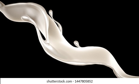 Splash Of Thick White Liquid, Milk. 3d Illustration, 3d Rendering.