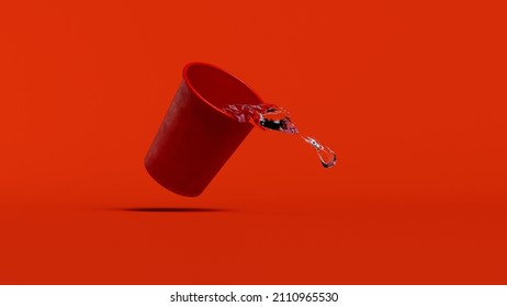 splash of water in a falling red cup, splashing out of a cup, red background, source or template, moment of motion, 3d rendering