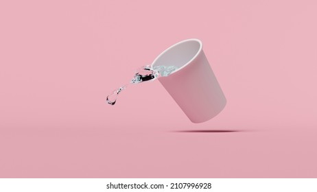 splash of water in a falling white glass, splashing out of a glass, pink background, source or template, moment of motion, 3d rendering