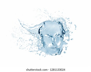 splash of water in form of face, 3D rendering,3D illustration