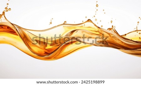 Splashes and drops of liquid oil. Fresh Olive or motor engine oil eco nature golden color close-up. Shine yellow Cosmetic oil or Cosmetic Essence Liquid drop. 3d render