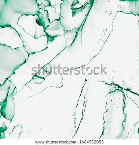 Splashing Artwork. Marble Shape. Transparent Style. Green, White Splashing Artwork. Alcohol Ink Texture. Painted Artwork. Green, White Dreamy Picture.
