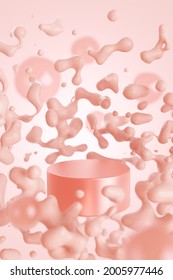 splatter liquid float air display product light pink commercial stand podium milk concept style particle molecule cosmetic skincare moisturizer. liquid cream serum beauty glow white. 3D Illustration.