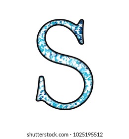 Splattered blue paint style uppercase or capital letter S in a 3D illustration with a painted splash effect and antique bookletter font isolated on a white background with clipping path. - Shutterstock ID 1025195512
