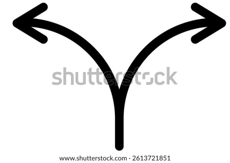 Split Arrow Direction Symbol – Choice, Decision, Path, Fork, Diverge, Left or Right, Select Option, Vector Design Illustration Isolated on White Background Concept