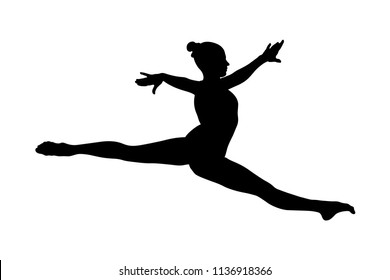 Split Jump Girl Gymnast In Competition Gymnastics Black Silhouette