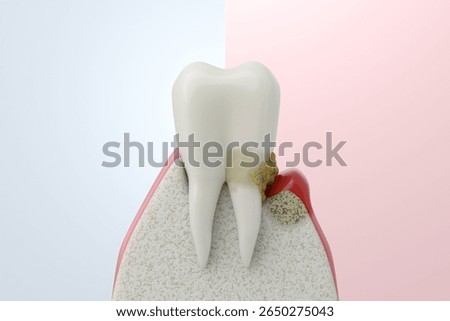 split screen comparison between healthy teeth and gums and teeth with advanced periodontitis. 3D illustration.