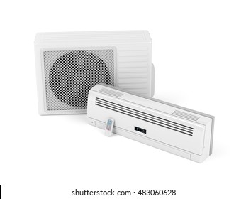 Split system air conditioner on white background, 3D illustration