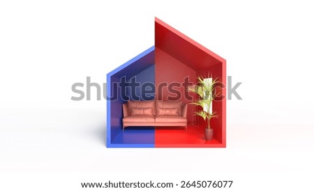 Split-Color 3D House Interior Concept
Modern red and blue house design with sofa and plant—ideal for themes like smart living, home comfort, and interior contrast.