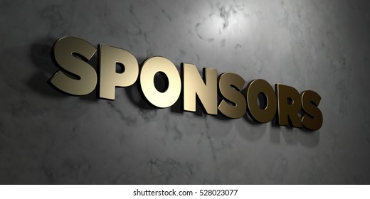 Sponsors - Gold Sign Mounted On Glossy Marble Wall  - 3D Rendered Royalty Free Stock Illustration. This Image Can Be Used For An Online Website Banner Ad Or A Print Postcard.