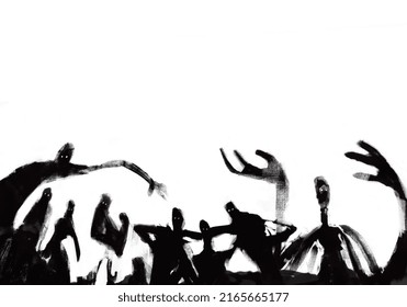 Spooky Black Silhouette Character People, Ghost Silhouette Isolated On White, Illustration With Post-expressionism. Wall Art, Mural Background Acrylic Painting, Black And White Expressionism For Print