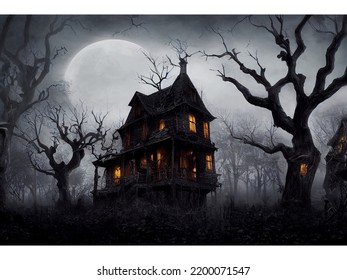 Spooky Halloween House, Creepy Halloween Mansion, Dark And Stormy Setting, Evil, Halloween