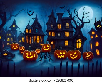 Spooky Halloween Town 3D Illustration AI Render