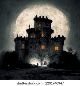 Spooky Haunted Count Dracula Vampire Mansion Castle Halloween At Moonlight Horror Scary October Creepy Scary Bats Haunted House Count