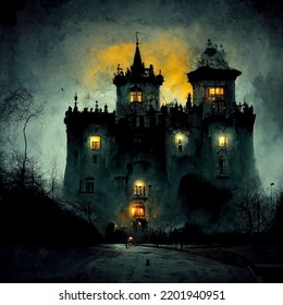 Spooky Haunted Count Dracula Vampire Mansion Castle Halloween At Moonlight Horror Scary October Creepy Scary Bats Haunted House Count