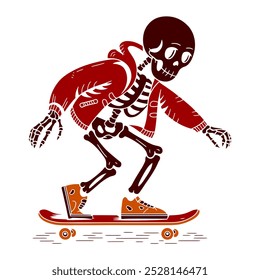 A spooky skeleton riding a skateboard, perfect for Halloween-themed designs. The illustration features a fun and playful Halloween concept, suitable for posters, invitations, and merchandise. - Powered by Shutterstock