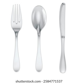 Spoon, fork and knife. 3D rendering isolated on white background 
