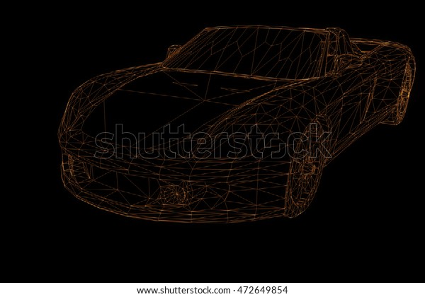 Sport Car in Hologram Wireframe Style. Nice\
3D Rendering\
