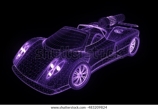Sport Car in Hologram Wireframe Style. Nice
3D Rendering
