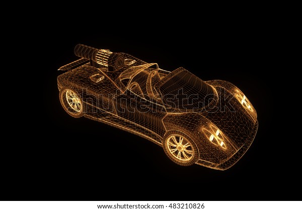Sport Car in Hologram Wireframe Style. Nice\
3D Rendering\
