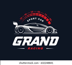 Sport car logo on dark background. Racing