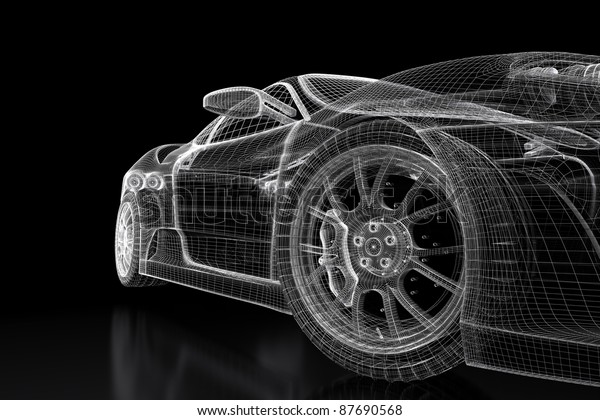 Sport\
car model on a black background. 3d rendered\
image