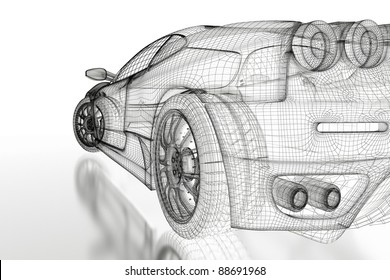 Sport Car Model On A White Background. 3d Rendered Image