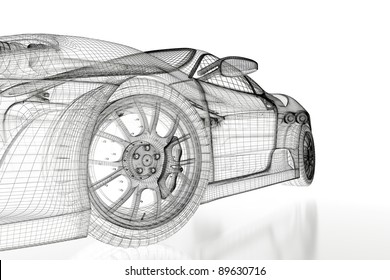 Sport Car Model On A White Background. 3d Rendered Image