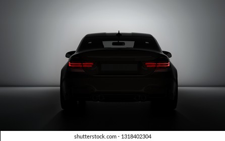 Sport Car Rear View On Dark Background. 3D Render