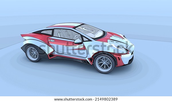 Sport car; red, white, gray on background.\
3d illustration