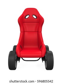 Sport Car Seat On Wheels Isolated. 3D Rendering