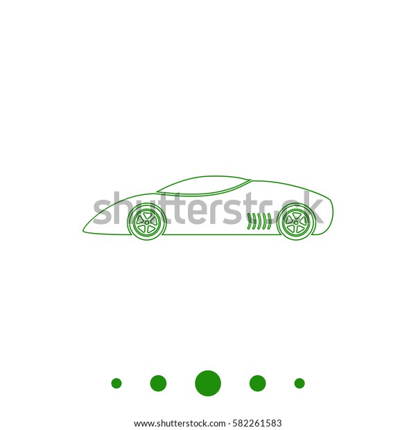 sport car Simple flat\
button. Contour line green icon on white background. Illustration\
symbol