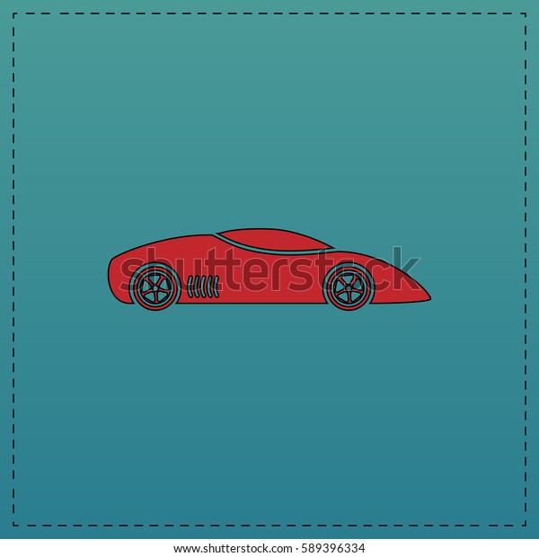 sport car Simple flat button. Red Illustration\
icon and black\
stroke