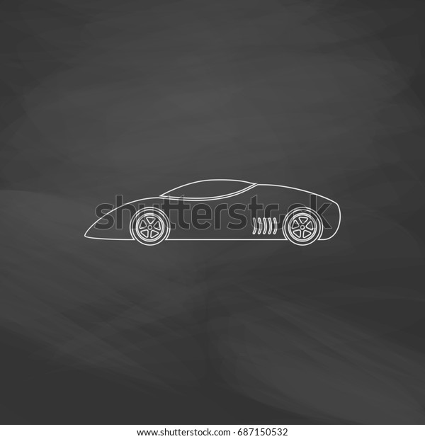 sport car Simple flat button.\
Line button. Imitation draw with white chalk on blackboard. Contour\
Pictogram and School board background. Outine illustration\
icon