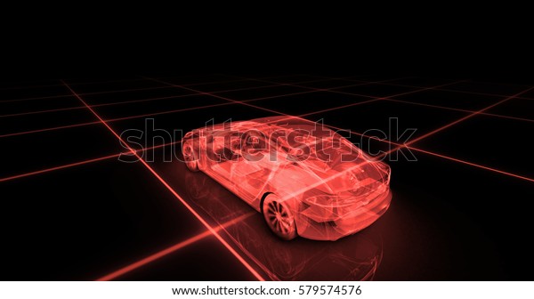 Sport car wire model with red neon ob black
background. 3d
render
