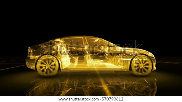 Sport car wire model with yellow neon ob black
background. 3d
render