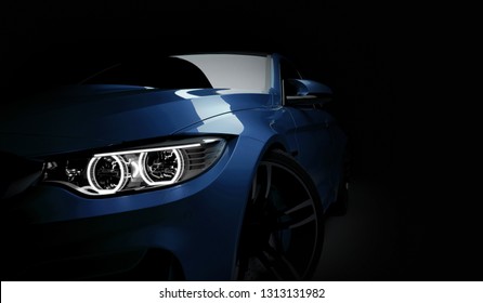 Sport Coupe Car On Dark Background. 3D Render 