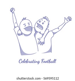 Sport Fans Celebrating Victory Hand Drawn Illustration