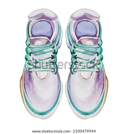 Sport footwear design. Gym boots clipart. Watercolor hand painted workout shoes isolated on a white background. Gym boots.