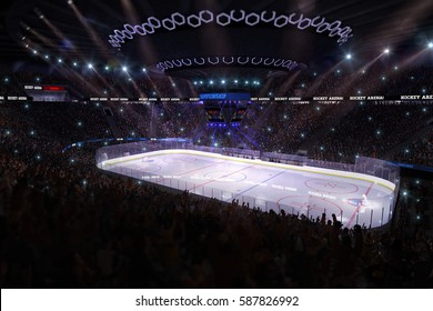 Sport Hockey Stadium 3d Render Whith People Fans And Light