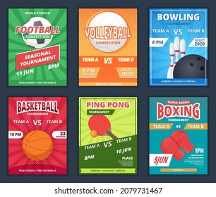 Sport posters. Promo placard with fitness equipment balls racket templates - Powered by Shutterstock