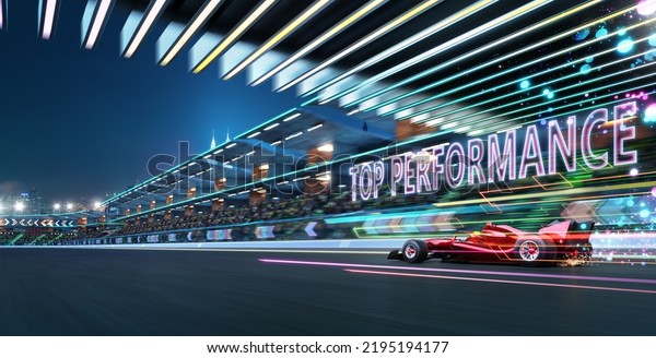 Sport
racing car fast driving with TOP PERFORMANCE text, Fastest and best
performance concept . 3D illustration and
rendering