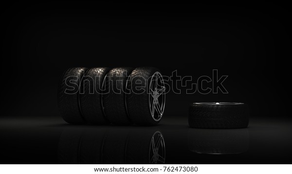 Sport racing tires. Tire with sport car rims.\
3D rendering