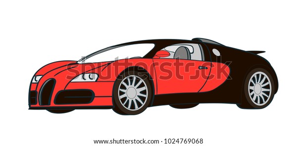 sport red with black car illustration. Race Sport Car.\
Supercar Tuning Coupe Auto. Flat Style Transportation Vehicle\
Illustration 
