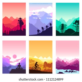 Sport rest day brochure cards set.  Tourism on nature template of flyear, magazines, poster, book cover, banners. Active lifestyle invitation concept background. Layout illustration modern  - Powered by Shutterstock