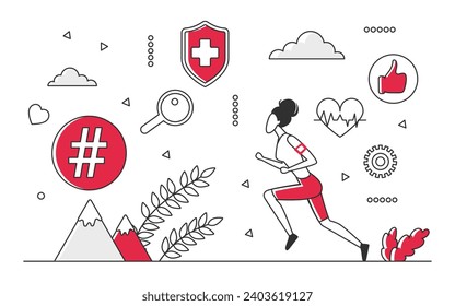 Sport running athlete starts sprint marathon. Healthy body shape of competition runner monocolor illustration - Powered by Shutterstock