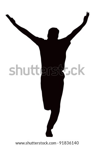 Sport Silhouette – Bowler celebrating dismissal isolated black image on white background