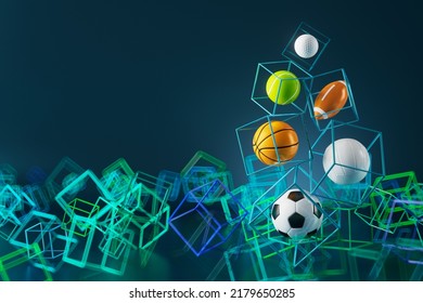 sports ball sci  fi background  3d illustrator  competition concept  casino backdrop design  3d object  champion winner environment  football basketball volleyball golf tennis gameplay  copy space 