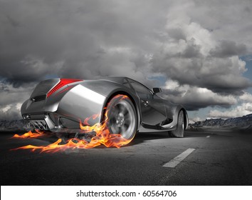 Sports Car Burnout.  Original Car Design.